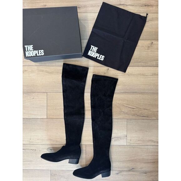 The Kooples Black Stretch Over The Knee LEATHER THIGH-HIGH BOOTS Women’s 36 /5.5 - Picture 7 of 12